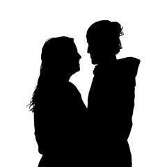 Silhouette of Couple Facing Each Other in Close Embrace