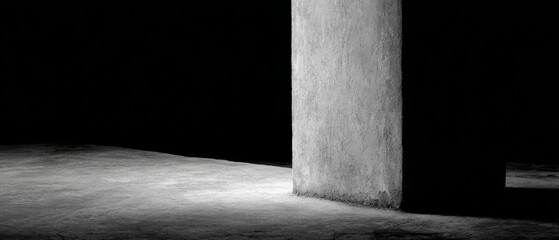 Solitary column stands on textured platform in dramatic lighting