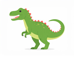 Cartoon Vector Illustration of Green Tyrannosaurus Rex with Sharp Teeth and Friendly Expression – Flat Dinosaur Art on White Background for Kids, Education, or Prehistoric Themes

