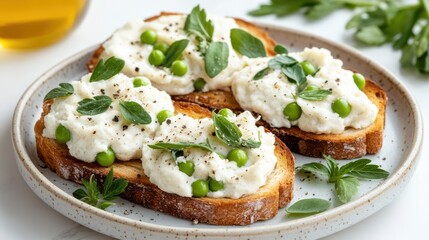 Delicious Plate of Freshly Baked Bread and Creamy Cheese on Table