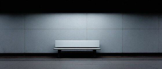 Empty bench on metro platform, minimalistic and serene