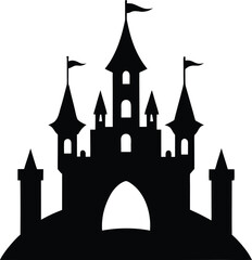 Obraz premium theme park castle icon black silhouette vector illustration on transparent background