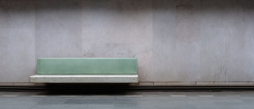Solitary bench on metro platform evokes sense of calm