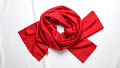 Red scarf draped on white surface