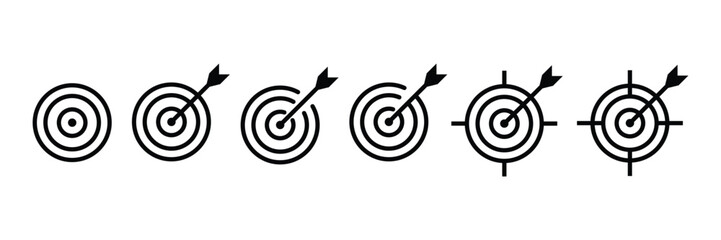 Target Icon Set with Bullseye and Dart Arrow – Vector Illustration for Focus and Precision Concepts