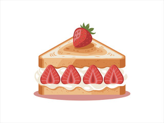 Deliciously decorated strawberry shortcake slice with fresh fruit and cream
