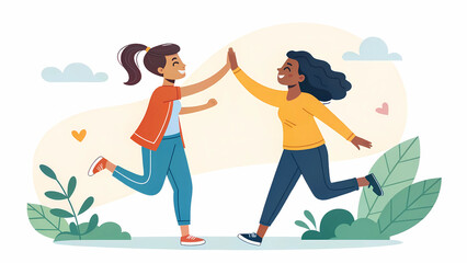 Two friends high five illustration vector art design friendship goals success together celebration happy