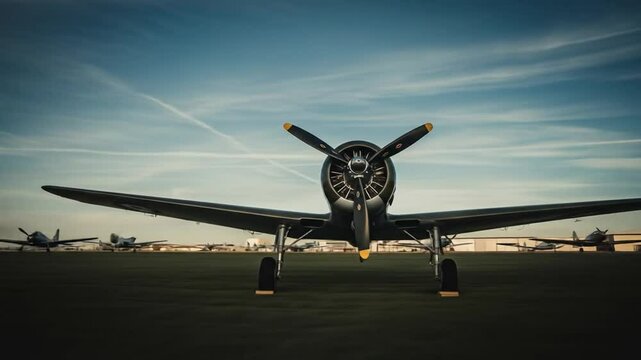 Vintage Warbird Airplane on Airfield at Dusk