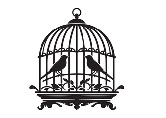 bird in a cage logo design silhouette vectors illustration, bird in a cage silhouette vector logo, silhouette birdcage vector logo, vintage black birdcage logo silhouettes vector on a white background