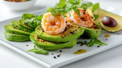 Delicious Plate of Avocado and Shrimp with Fresh Ingredients and Colors