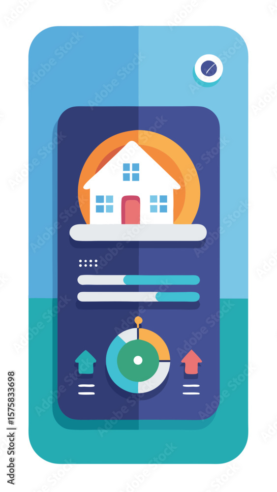 Aufkleber a phone screen shows a house with a house icon and a pie chart. the pie chart is divided into four s