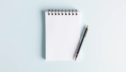 Blank notepad and pen on pale blue background
