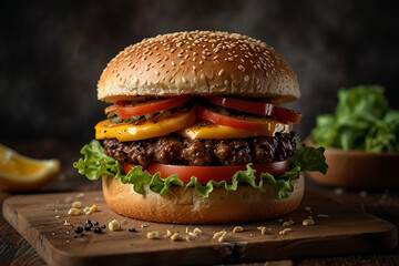 hamburger on a black background