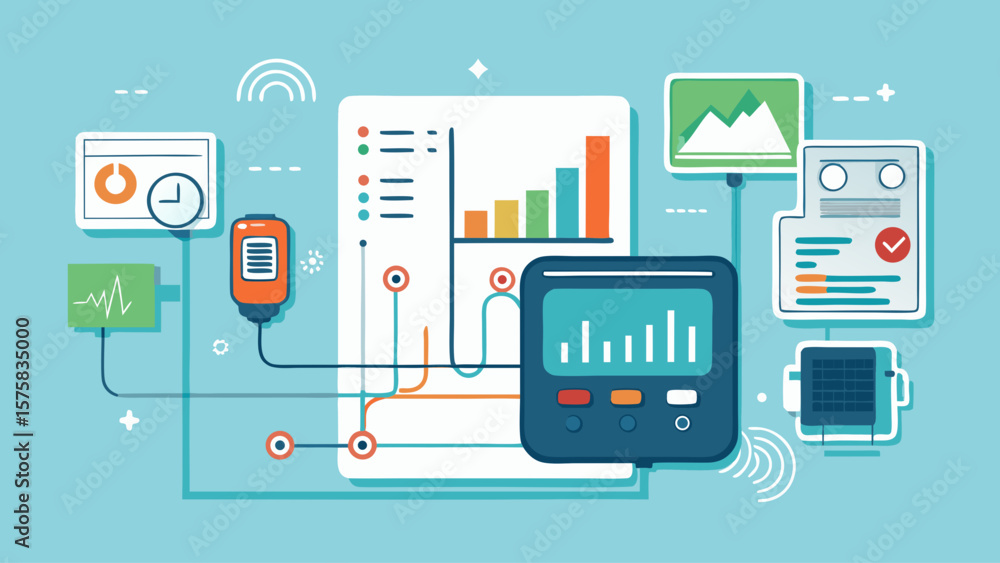 Poster a blue background with a white box with a red and green bar graph. the graph is showing a downward t