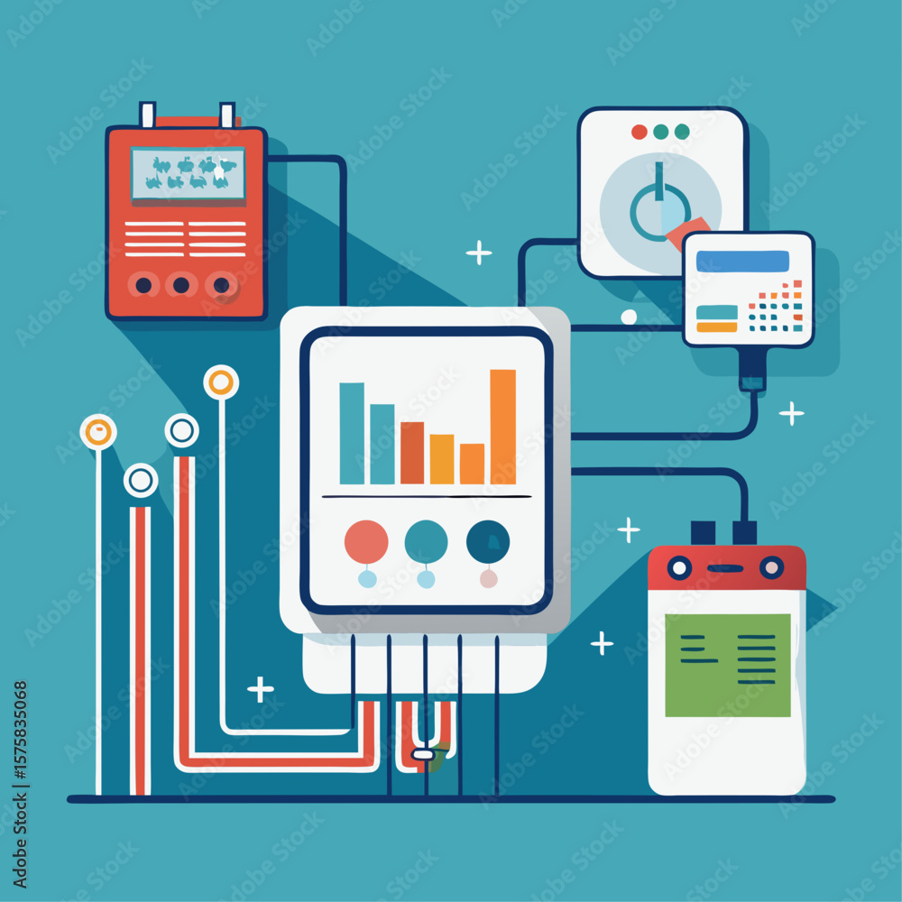 Poster a blue background with a white box with a red and green bar graph. the graph is showing a downward t