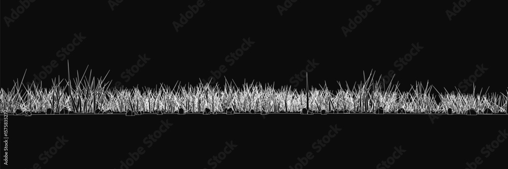 Poster white grass stands out against a black background, creating a striking contrast. the animated blades