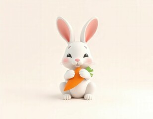 Obraz premium Cute 3D Cartoon Rabbit Eating Carrot on Clean Background