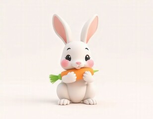 Fototapeta premium Cute 3D Cartoon Rabbit Eating Carrot on Clean Background