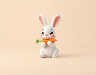 Obraz premium Cute 3D Cartoon Rabbit Eating Carrot on Clean Background