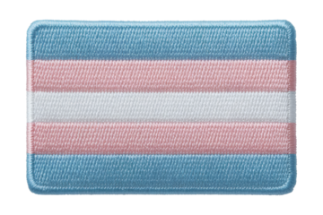 Woven patch displaying the transgender pride flag, symbol of inclusivity with light blue, pink, and white stripes
