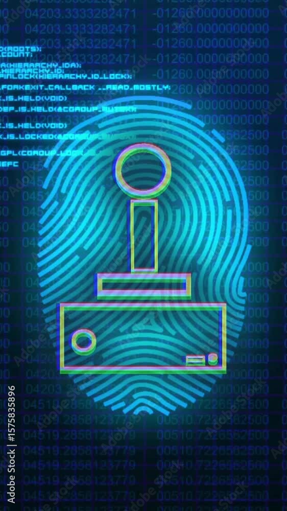 Poster Animation of gamepad and fingerprint over data processing