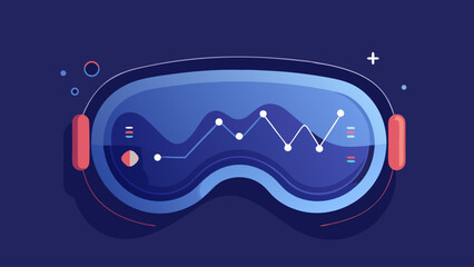A blue and green graphic of a pair of virtual reality goggles. The goggles are surrounded by a blue background with a few green circles. The graphic is meant to represent the idea of virtual reality