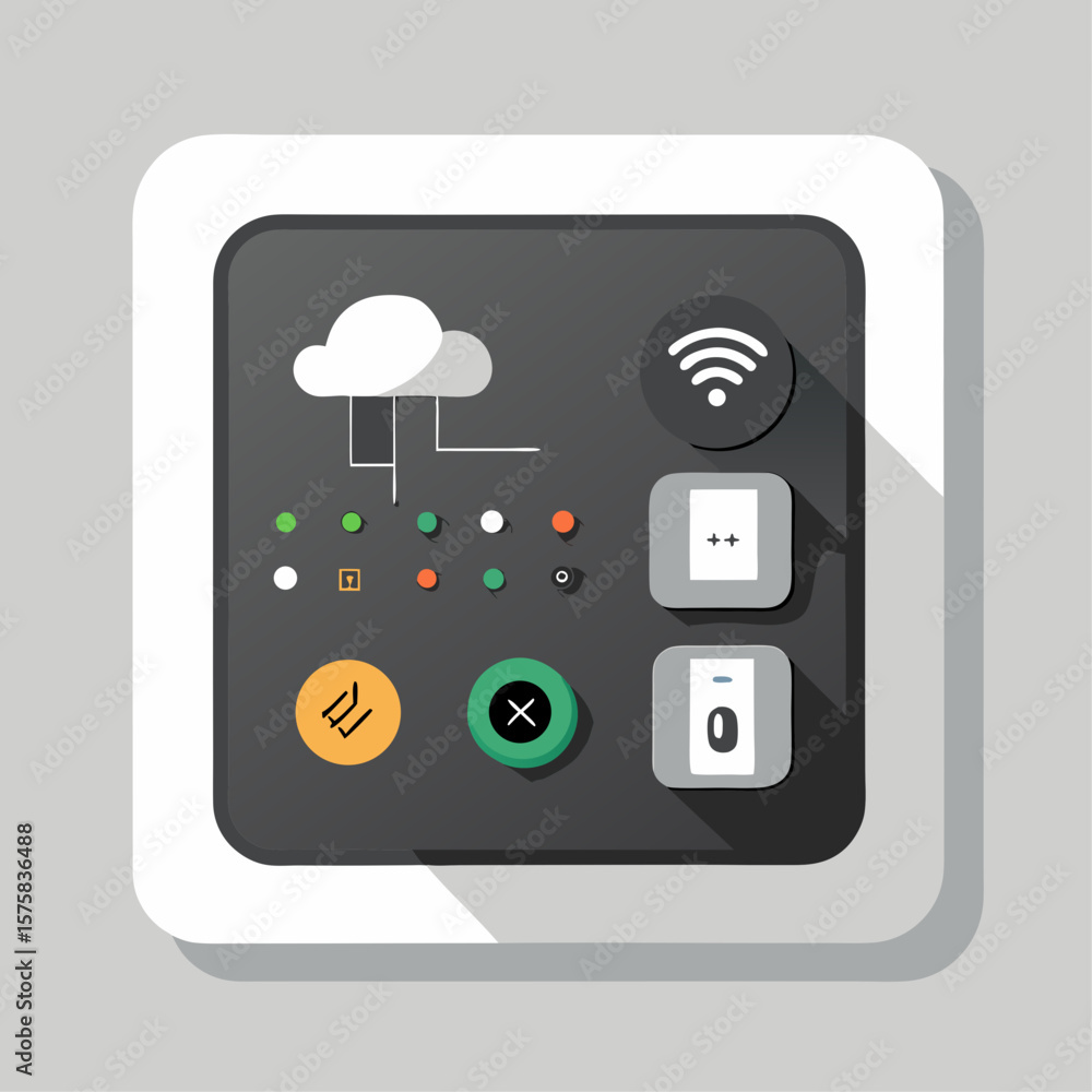 Poster a white square with a black background and a weather icon on it. the weather icon is a cloud with ra