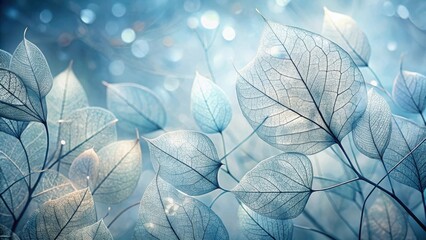 Serene Blue Skeletal Leaves A Botanical Fantasy Depicting Delicate Veins and Gentle Light