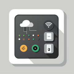 A white square with a black background and a weather icon on it. The weather icon is a cloud with raindrops