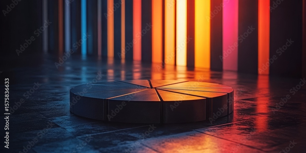 Poster this striking image of a segmented 3d podium under neon lights is ideal for websites or blogs about 