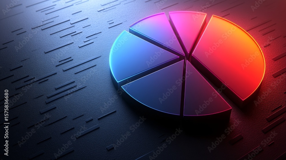 Poster this abstract pie chart with vibrant neon lighting is ideal for websites or blogs on data analysis, 