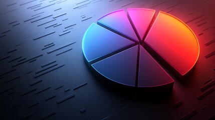 This abstract pie chart with vibrant neon lighting is ideal for websites or blogs on data analysis, business, finance, statistics, technology, or modern presentations.


