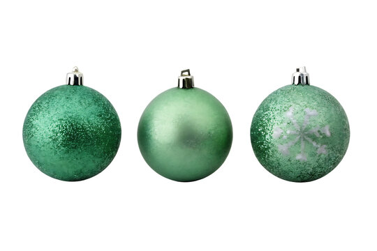 Emerald Christmas Ornaments isolated on a transparent background