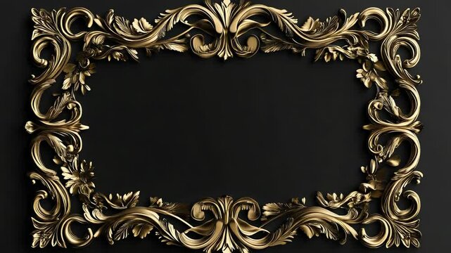 Golden floral frame forming a border on black background