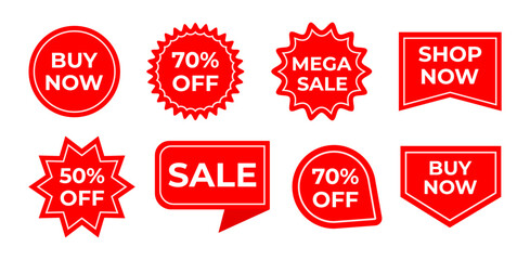 Set of new stickers, sale tags and labels. Shopping stickers and badges for merchandise and promotion, special offer, new collection, discount etc. Red stickers for web banners