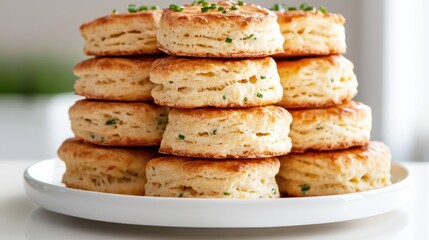 Delicious Stack of Homemade Biscuits on Elegant White Plate Ready to Enjoy