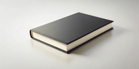 A closed hardcover book with a dark cover rests on a light surface, showcasing its clean and simple design, ideal for various publishing projects and representing knowledge and learning.