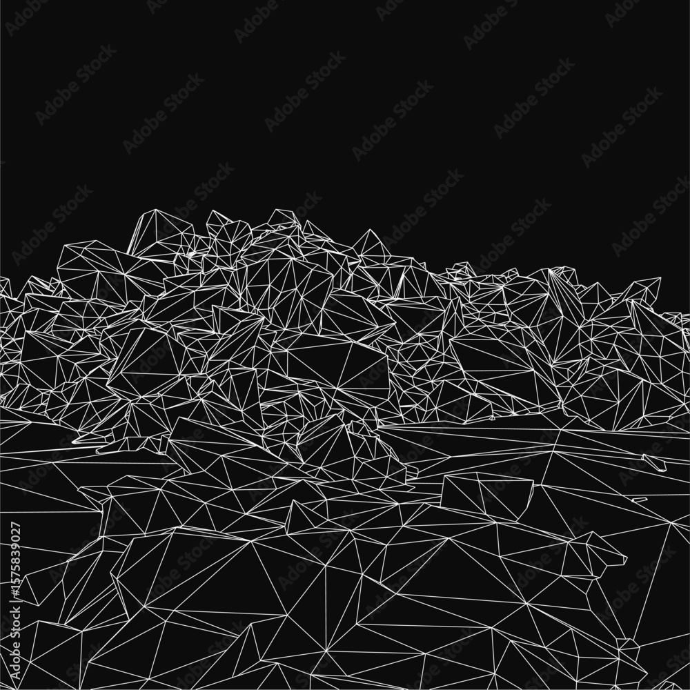 Poster black and white abstract background with low polygonal shapes resembling mountain peaks. geometric p