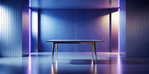 Modern Table in a Stylish Room with Ambient Lighting and Vertical Paneling