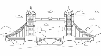 Line drawing of tower bridge.