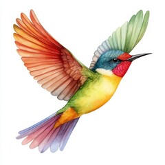 Obraz premium Watercolor Hummingbird in Flight Iridescent Rainbow Colors