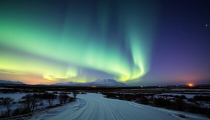 Aurora borealis over snowy landscape (1)