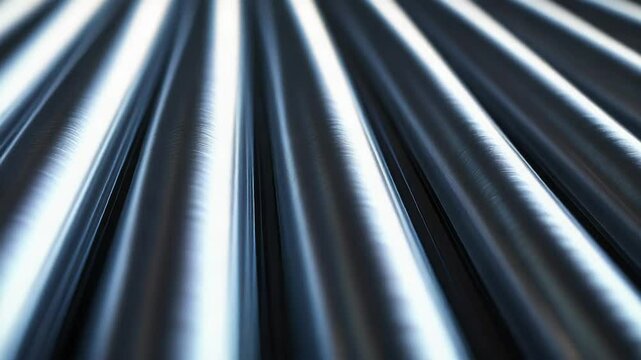 Shiny metal rods creating a pattern of parallel lines converging towards the horizon