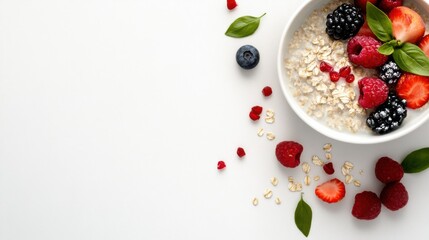 Healthy Breakfast Bowl of Oats Topped with Fresh Berries and Strawberries