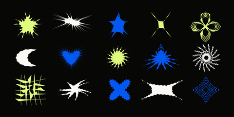 Abstract geometric shapes pack. Vector illustration. Futuristic design. Asymmetric forms