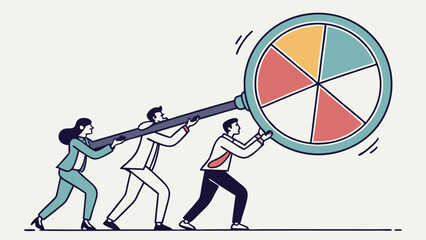 Vector Collaborative teamwork is depicted as three businesspeople carry large magnifying glass