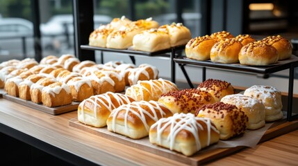 Delicious Array of Pastries Displayed on a Rustic Wooden Table Setting