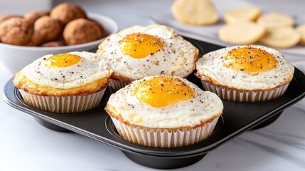 Delicious Assortment of Colorful Cupcakes with Eggs and Cheese Toppings