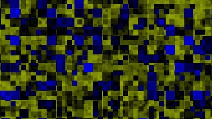 Abstract geometric pattern of overlapping translucent squares in yellow and blue hues