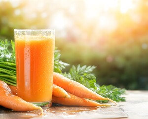 Refreshing Carrot Juice Glass with Fresh Carrots Outdoors